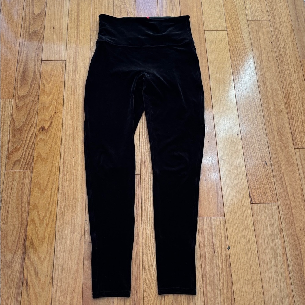 SPANX Black Velvet Leggings Size Large
